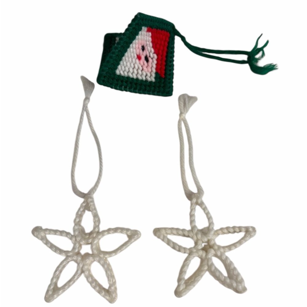 Set of 3 Handmade Christmas Ornaments Santa & 2 Snowflakes